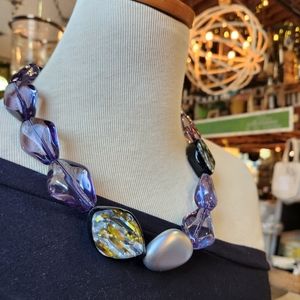 Purple and Black Acrylic Necklace with Earrings Set